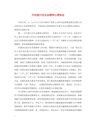 中纪委六次全会精神心得体会 