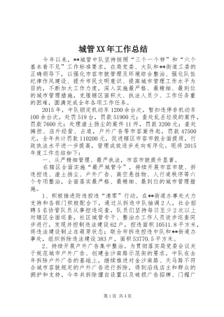 城管XX年工作总结 