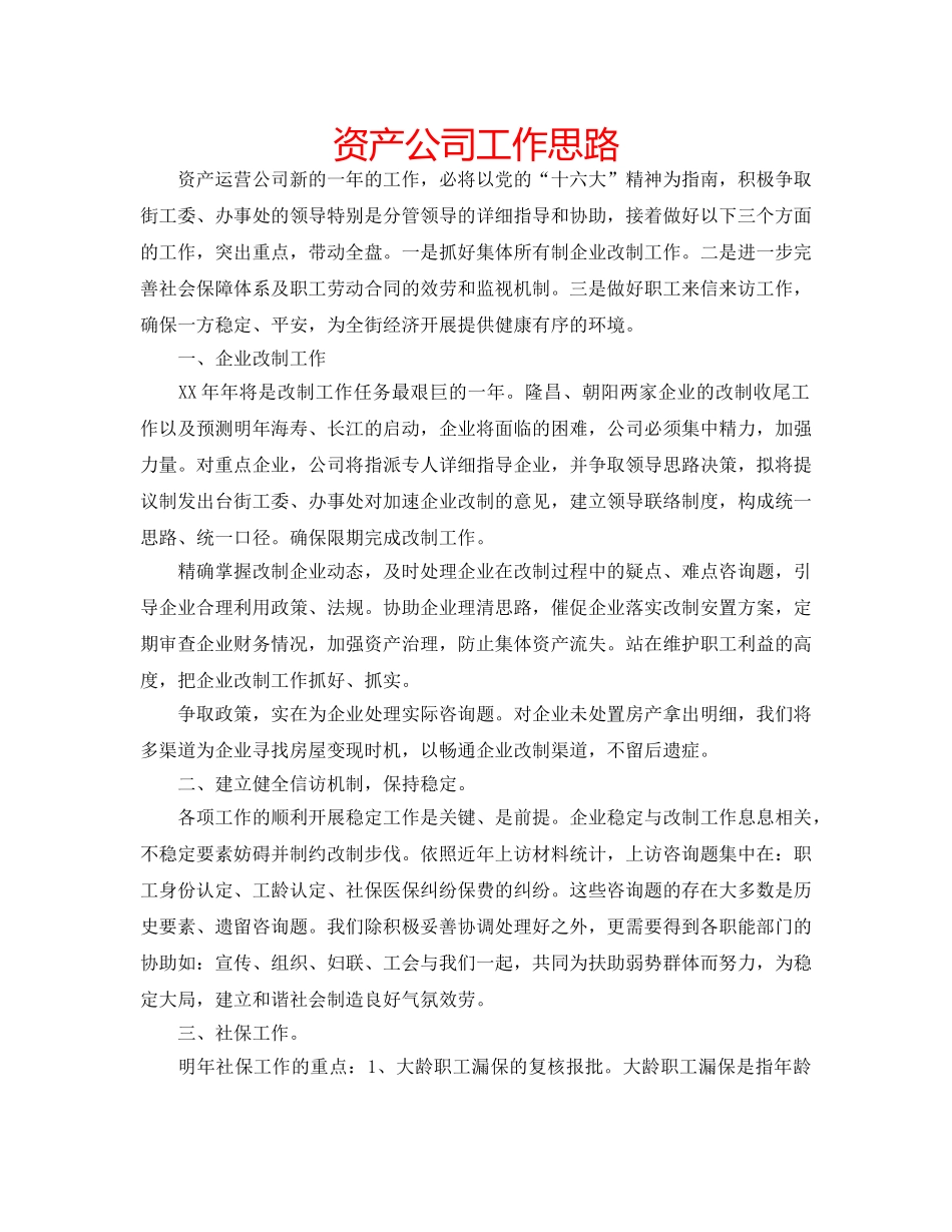 资产公司工作思路 _第1页