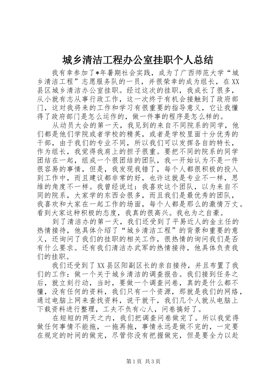 城乡清洁工程办公室挂职个人总结 _第1页