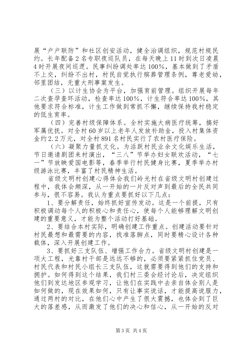 创建省级文明村经验总结和心得体会 _第3页