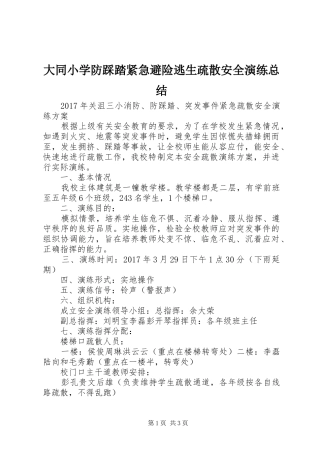 大同小学防踩踏紧急避险逃生疏散安全演练总结 