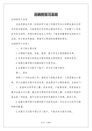 出纳的实习参考总结