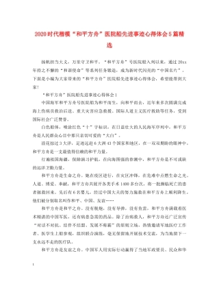 2024时代楷模“和平方舟”医院船先进事迹心得体会5篇精选 