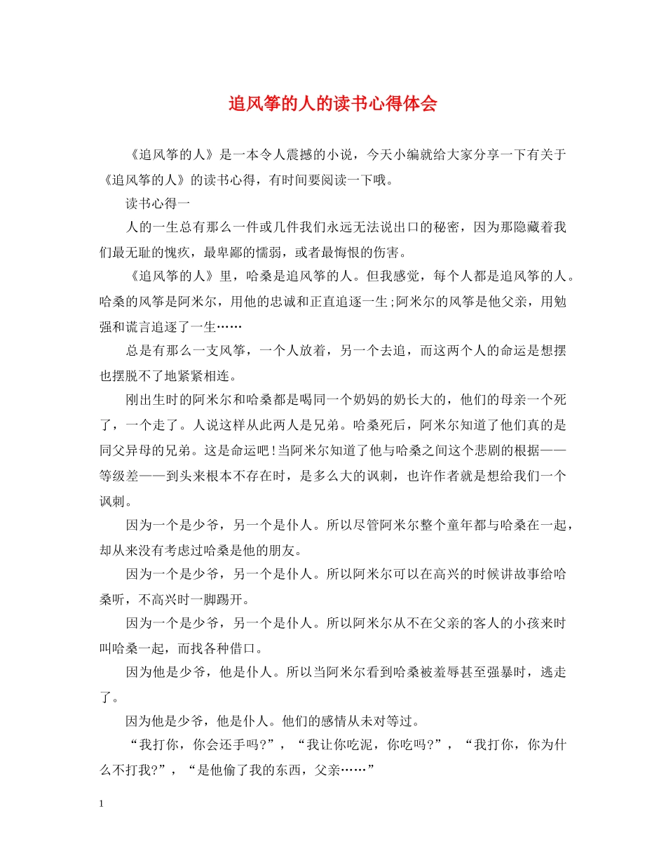 追风筝的人的读书心得体会 _第1页