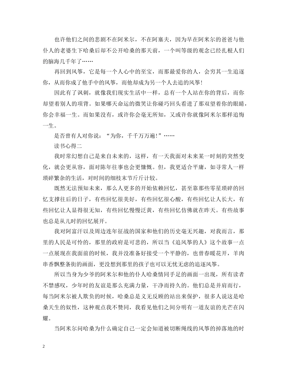 追风筝的人的读书心得体会 _第2页