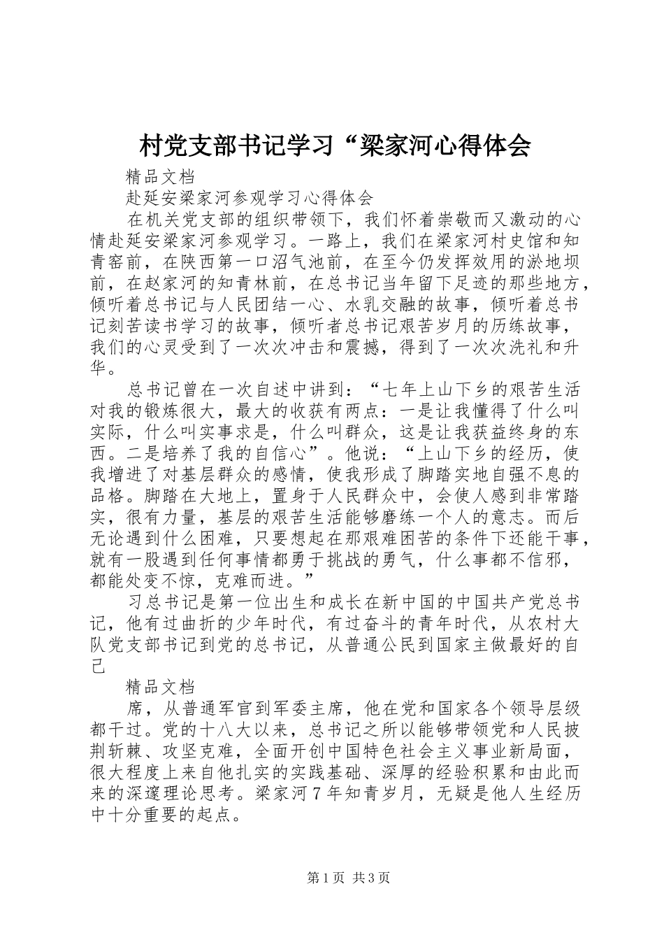 村党支部书记学习“梁家河体会心得_第1页