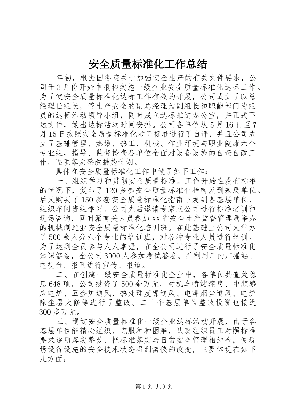安全质量标准化工作总结 _第1页