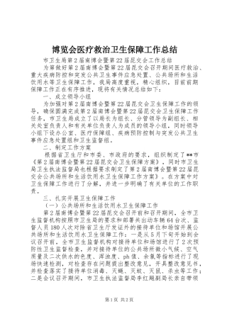 博览会医疗救治卫生保障工作总结 