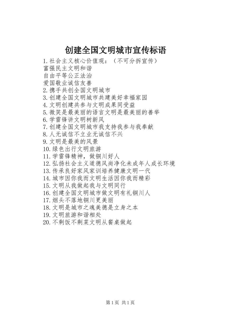 创建全国文明城市宣传标语_第1页
