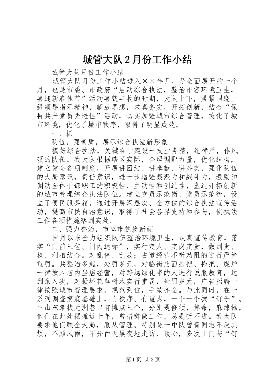 城管大队2月份工作小结 _第1页