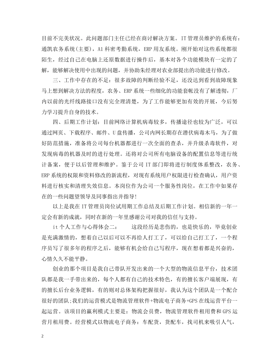 it个人工作与心得体会3篇 _第2页