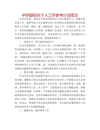 中学副校长个人工作参考计划范文 