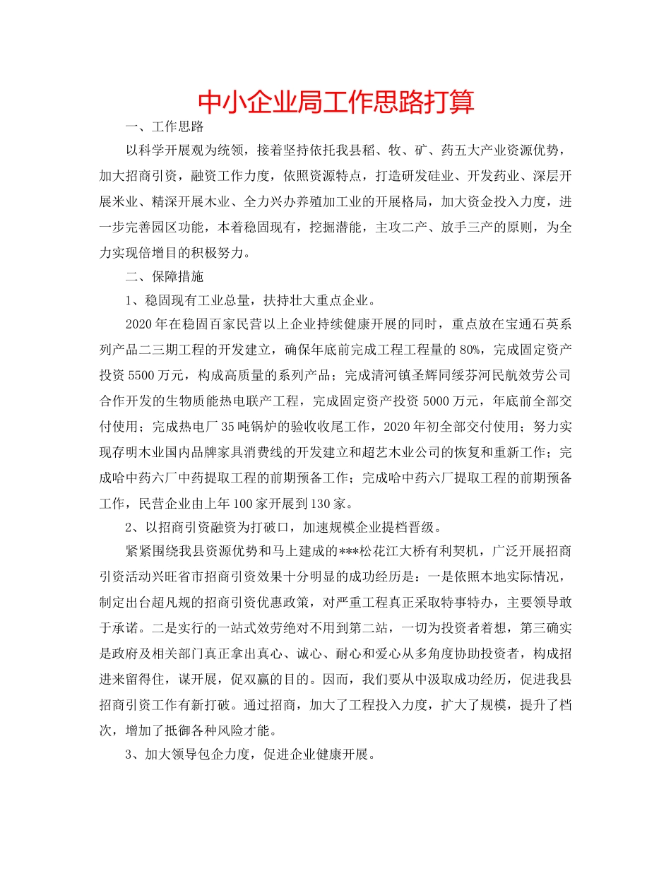 中小企业局工作思路打算 _第1页
