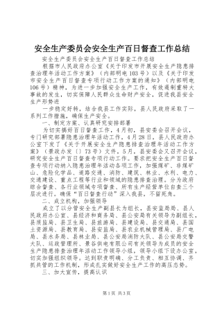 安全生产委员会安全生产百日督查工作总结 