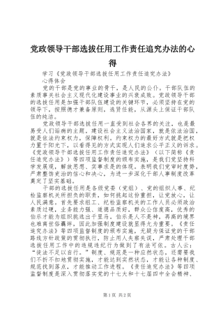 党政领导干部选拔任用工作责任追究办法的心得
