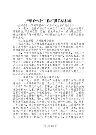 产销合作社工作汇报总结材料 