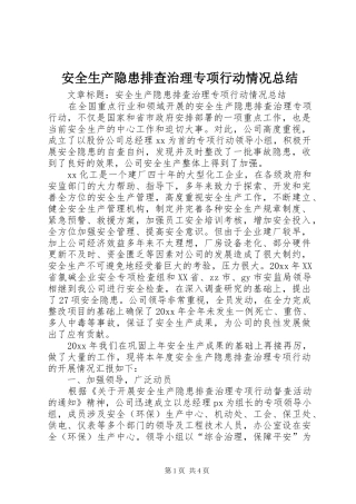 安全生产隐患排查治理专项行动情况总结 