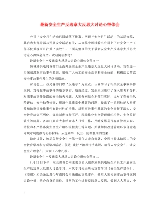最新安全生产反违章大反思大讨论心得体会 
