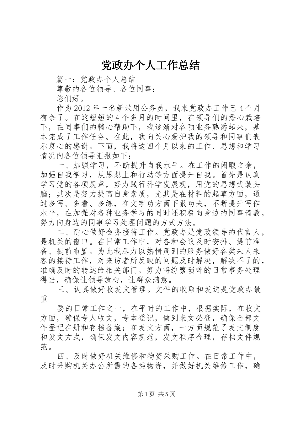党政办个人工作总结 _第1页