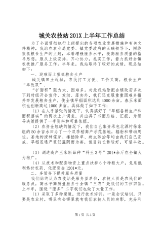 城关农技站202X上半年工作总结