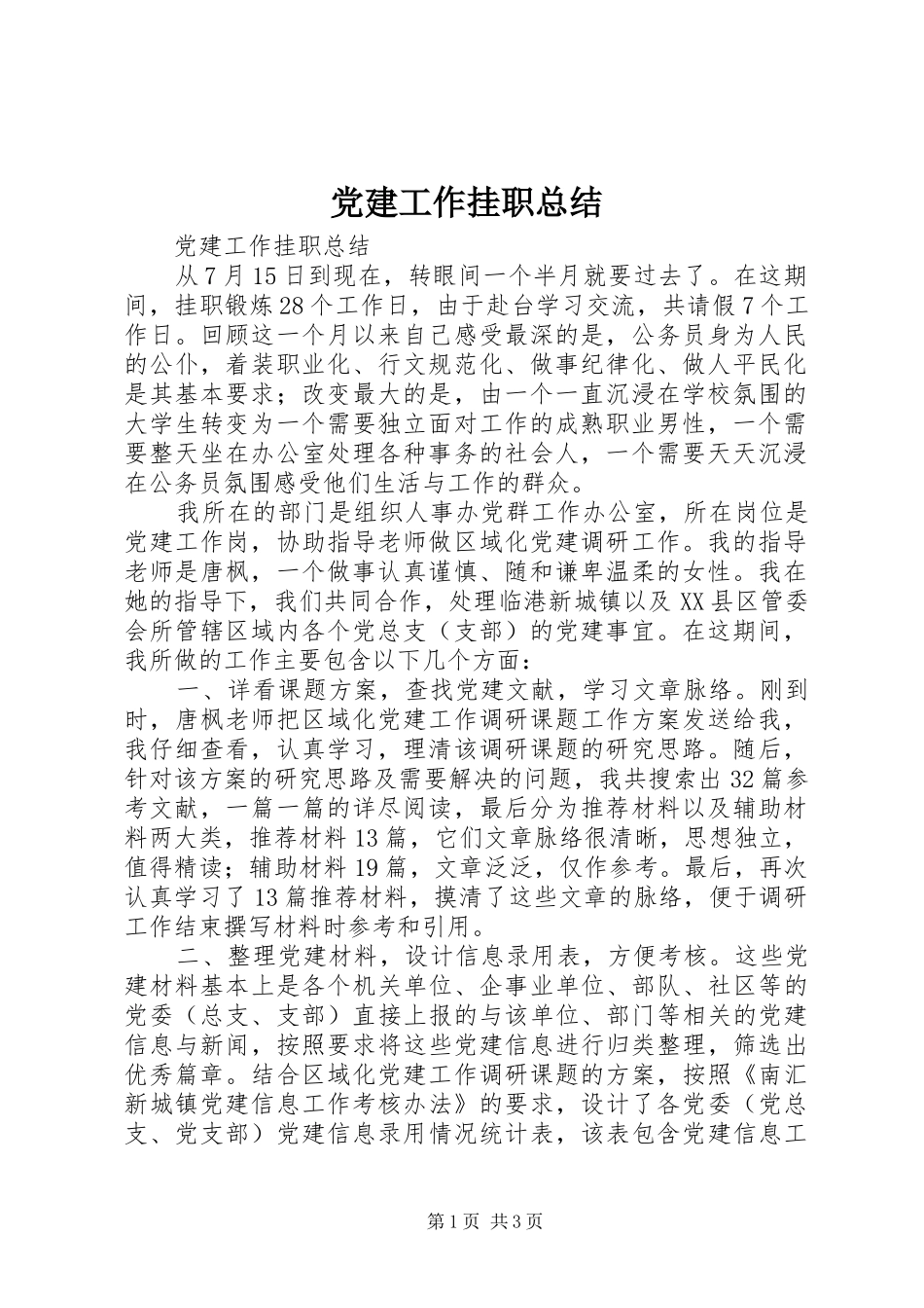 党建工作挂职总结 _第1页