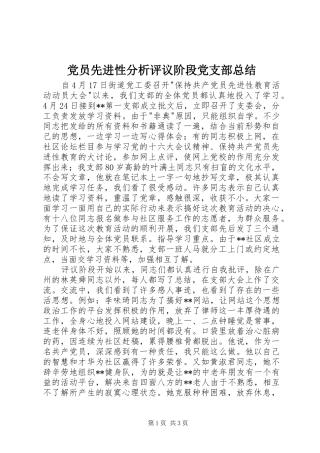 党员先进性分析评议阶段党支部总结 