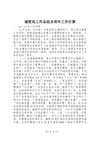 城管局工作总结及明年工作打算 