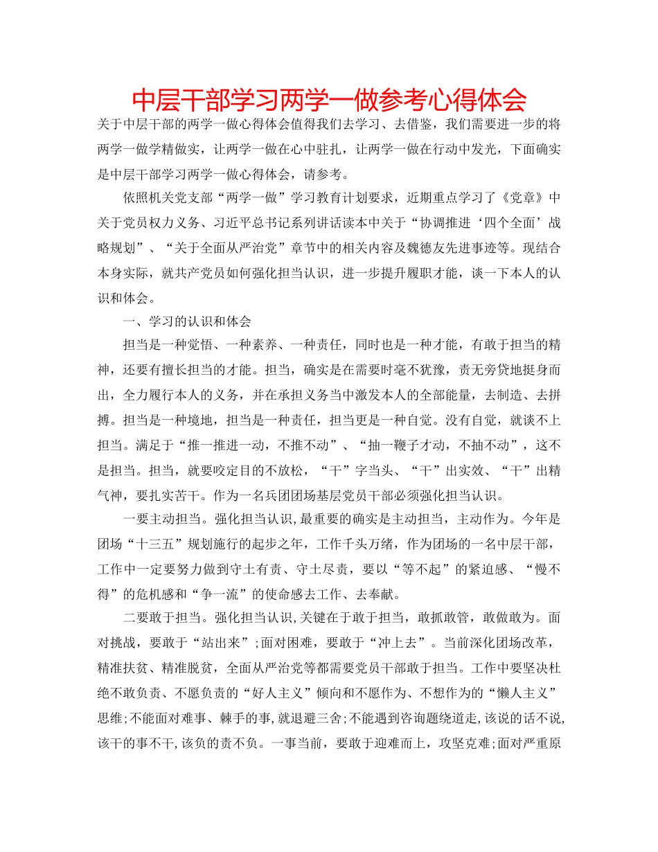 中层干部学习两学一做参考心得体会 _第1页
