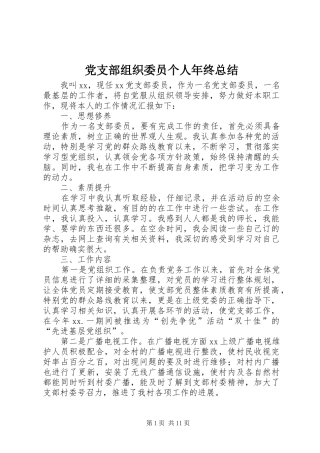 党支部组织委员个人年终总结 