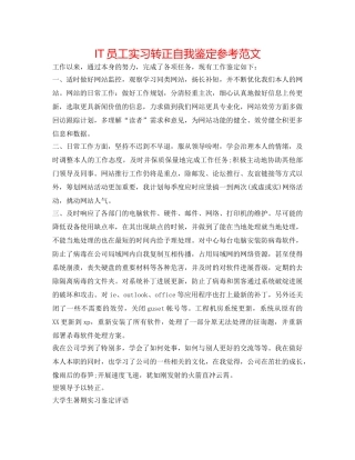 IT员工实习转正自我鉴定参考范文 