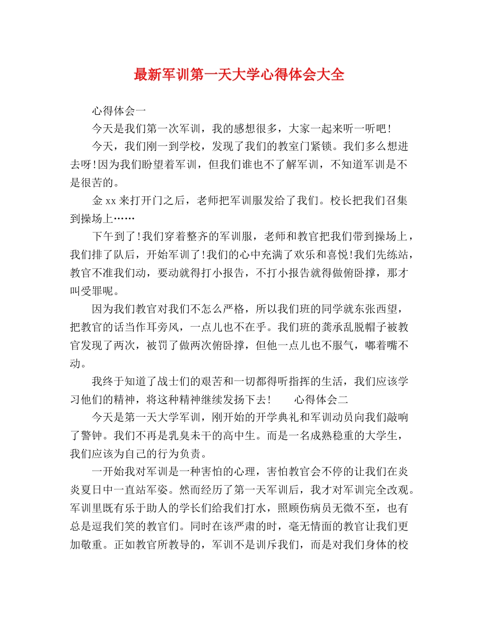 最新军训第一天大学心得体会大全 _第1页