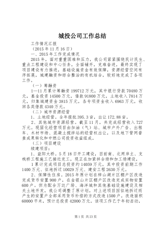 城投公司工作总结 