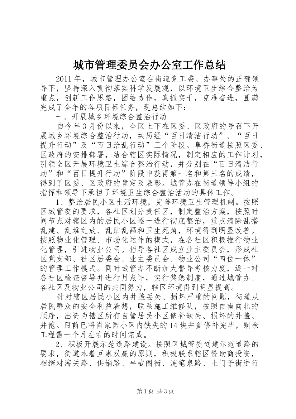 城市管理委员会办公室工作总结 _第1页