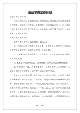 出纳下周工作参考计划