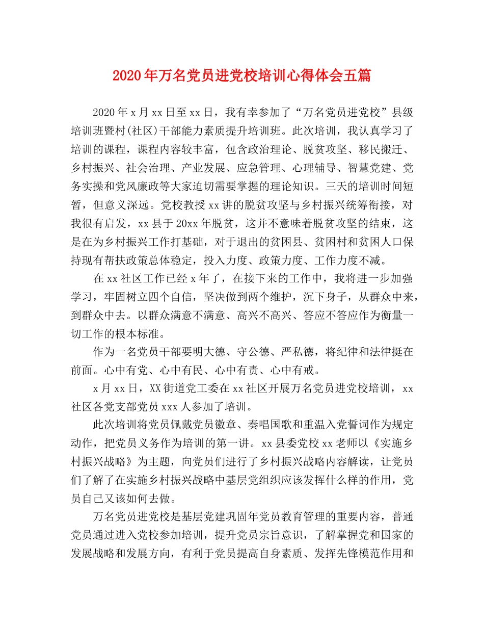 2024年万名党员进党校培训心得体会五篇 _第1页