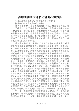 参加团委团支部书记培训体会心得