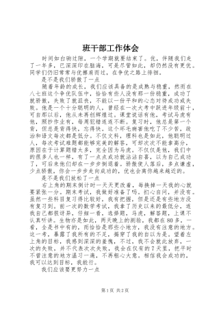 班干部工作体会