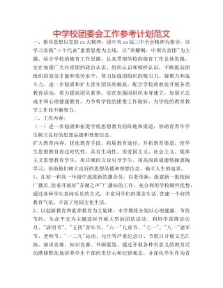 中学校团委会工作参考计划范文 