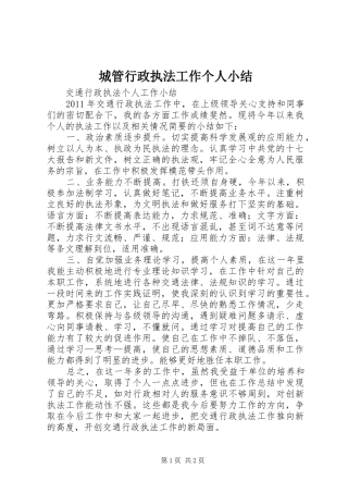 城管行政执法工作个人小结 