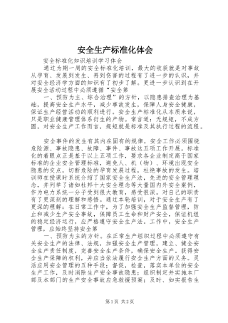 安全生产标准化体会