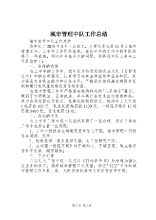 城市管理中队工作总结 