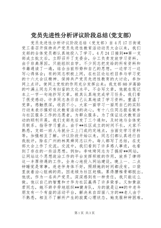党员先进性分析评议阶段总结(党支部) 