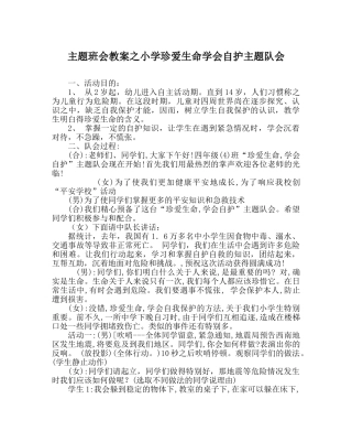 主题班会教案小学珍爱生命学会自护主题队会 