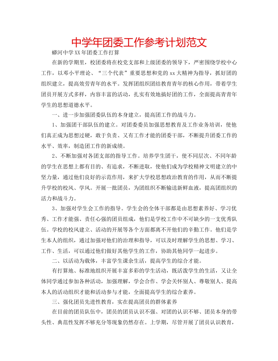 中学年团委工作参考计划范文 _第1页