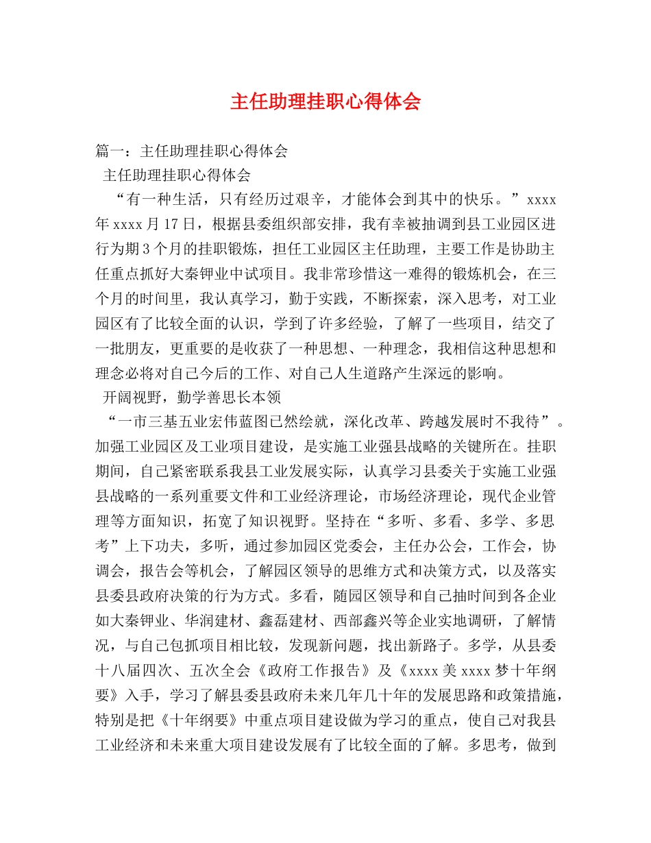 主任助理挂职心得体会 _第1页