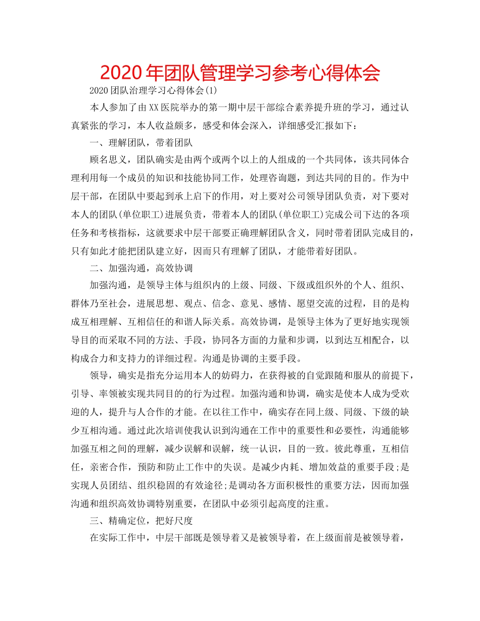 2024年团队管理学习参考心得体会 _第1页