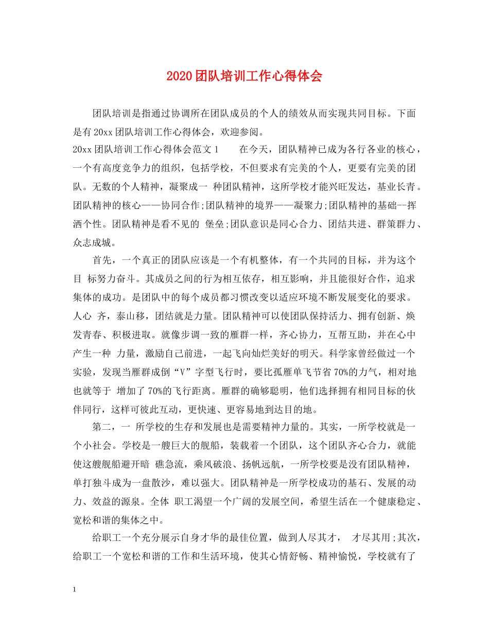 2024团队培训工作心得体会 _第1页