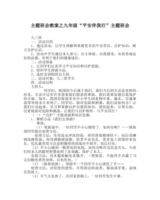 主题班会教案九年级“安全伴我行”主题班会 