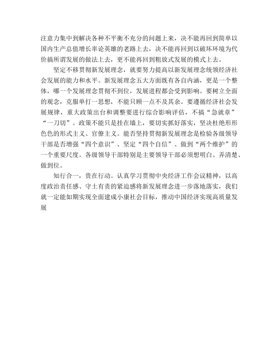 中央经济工作会议贯彻新发展理念学习心得体会 _第2页